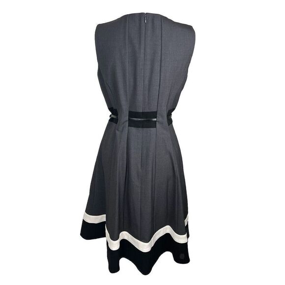 Calvin Klein Womens Dress Classic Fit & Flare Gray Black White Belt Size 6‎ - Picture 6 of 11